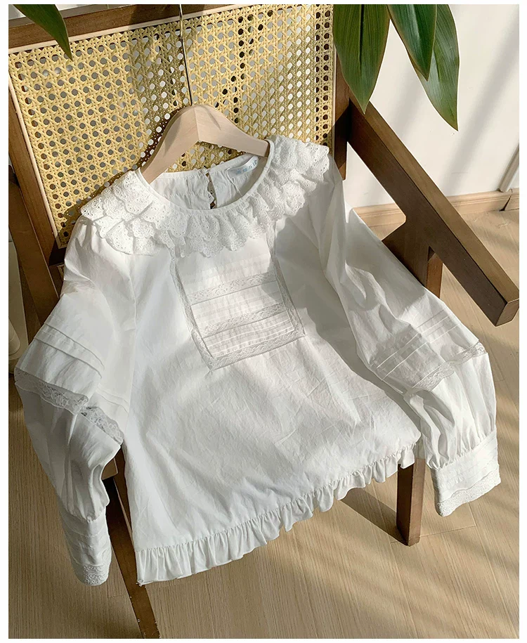 Jennie - Sweet Lolita Cotton Shirt, Ruffled Round Collar - Image 11