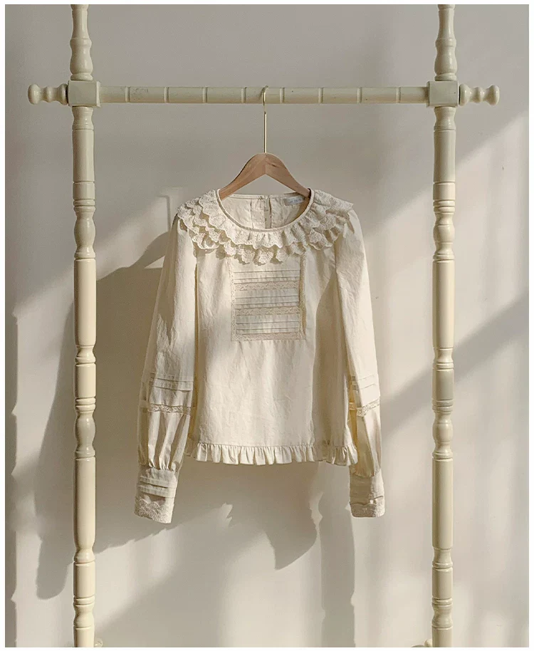 Jennie - Sweet Lolita Cotton Shirt, Ruffled Round Collar - Image 12