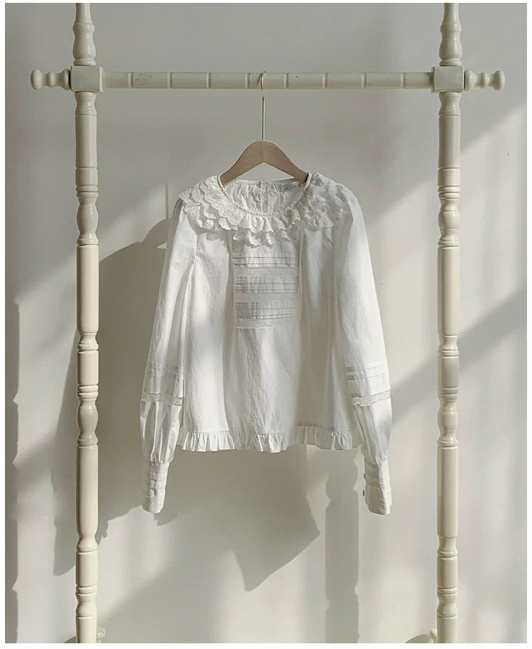 Jennie - Sweet Lolita Cotton Shirt, Ruffled Round Collar - Image 13