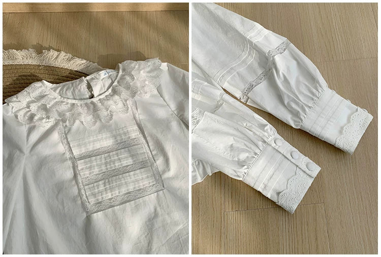 Jennie - Sweet Lolita Cotton Shirt, Ruffled Round Collar - Image 14