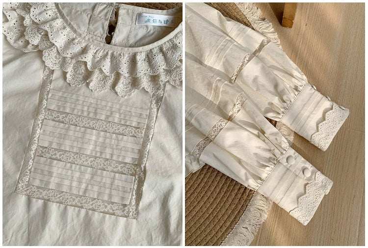 Jennie - Sweet Lolita Cotton Shirt, Ruffled Round Collar - Image 15