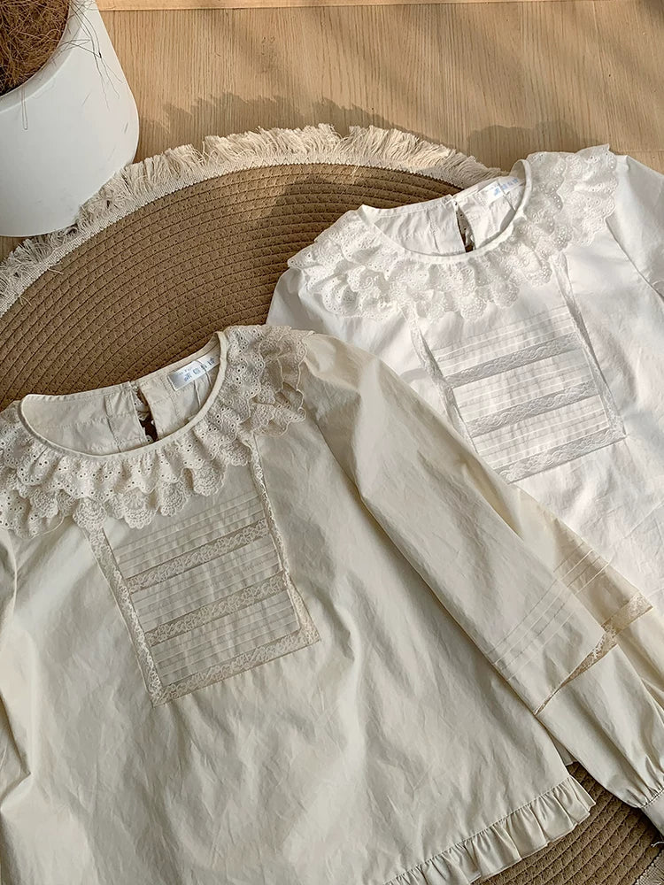 Jennie - Sweet Lolita Cotton Shirt, Ruffled Round Collar - Image 3