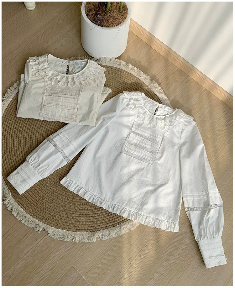 Jennie - Sweet Lolita Cotton Shirt, Ruffled Round Collar - Image 5