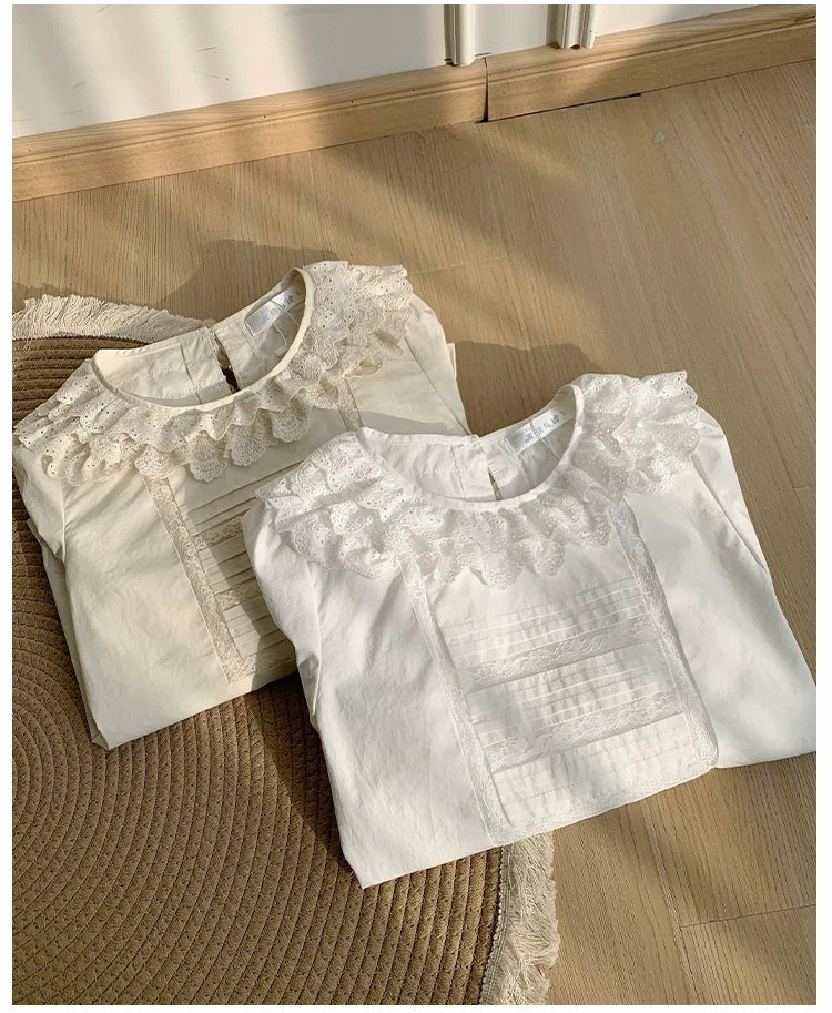 Jennie - Sweet Lolita Cotton Shirt, Ruffled Round Collar - Image 6