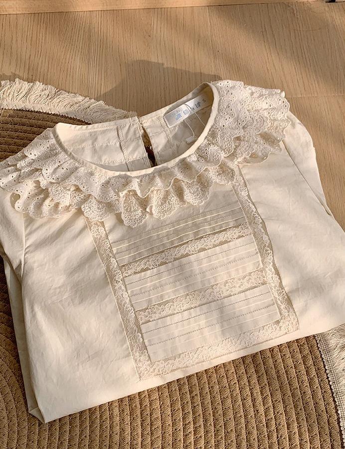 Jennie - Sweet Lolita Cotton Shirt, Ruffled Round Collar - Image 7