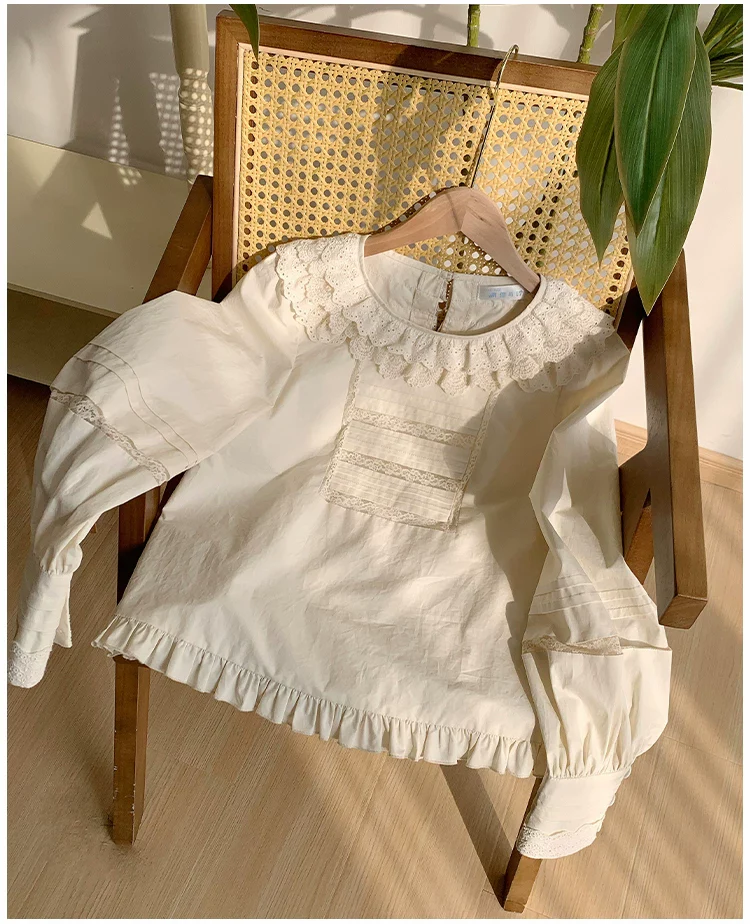 Jennie - Sweet Lolita Cotton Shirt, Ruffled Round Collar - Image 8