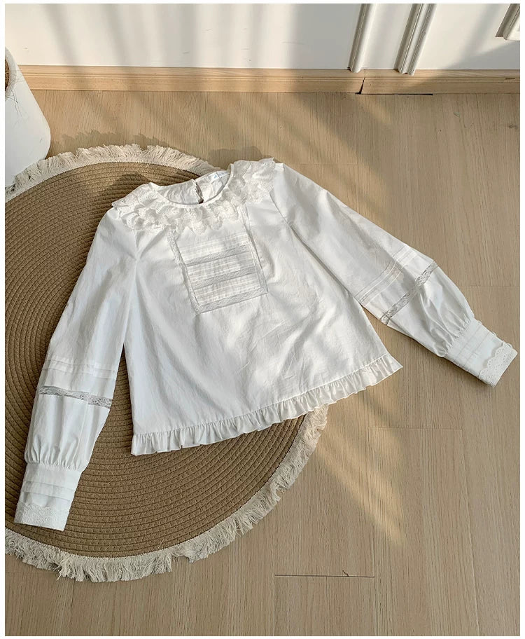 Jennie - Sweet Lolita Cotton Shirt, Ruffled Round Collar - Image 9