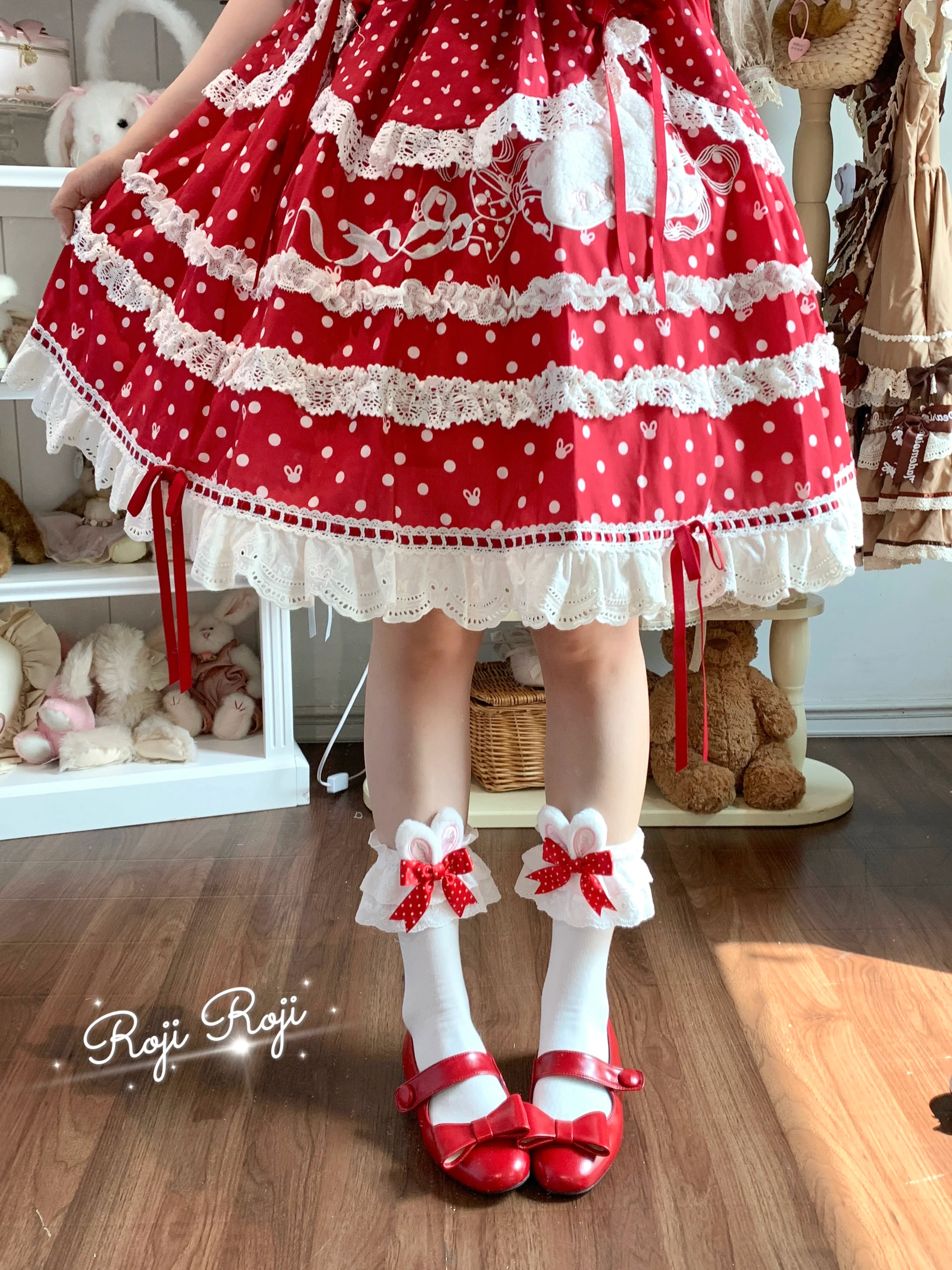Sweet Lolita Cotton Socks, Bunny Ear & Ribbon Bow - Image 2