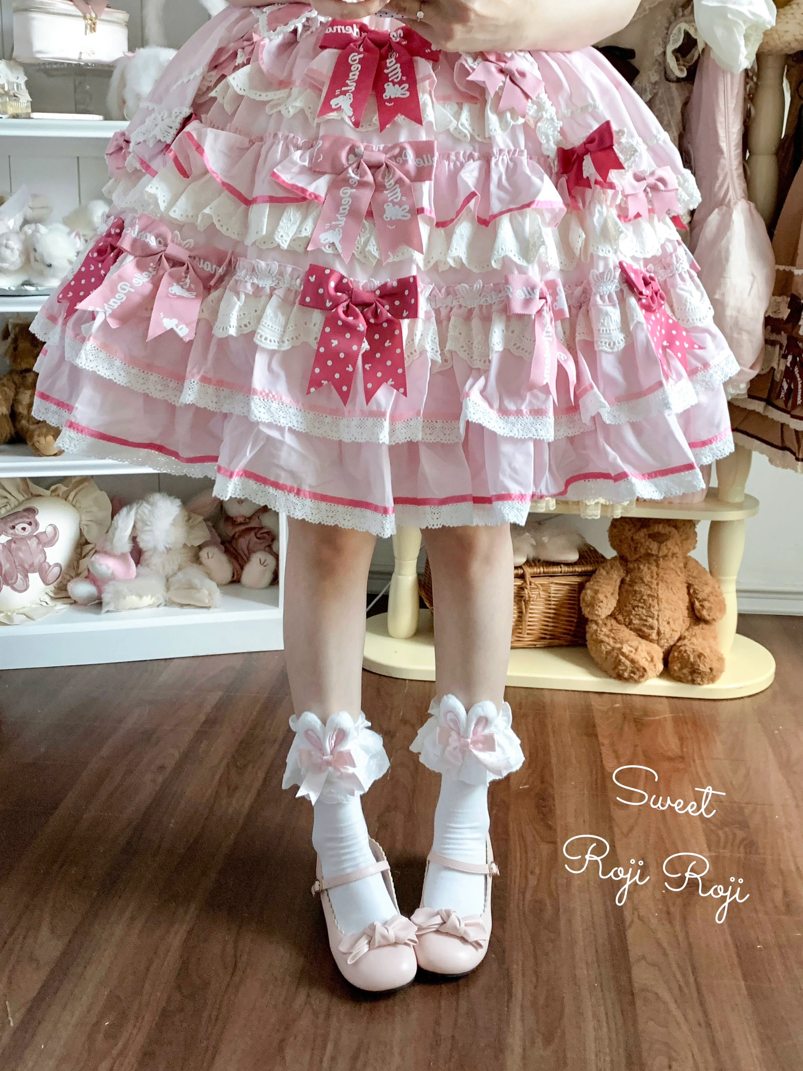 Sweet Lolita Cotton Socks, Bunny Ear & Ribbon Bow - Image 3