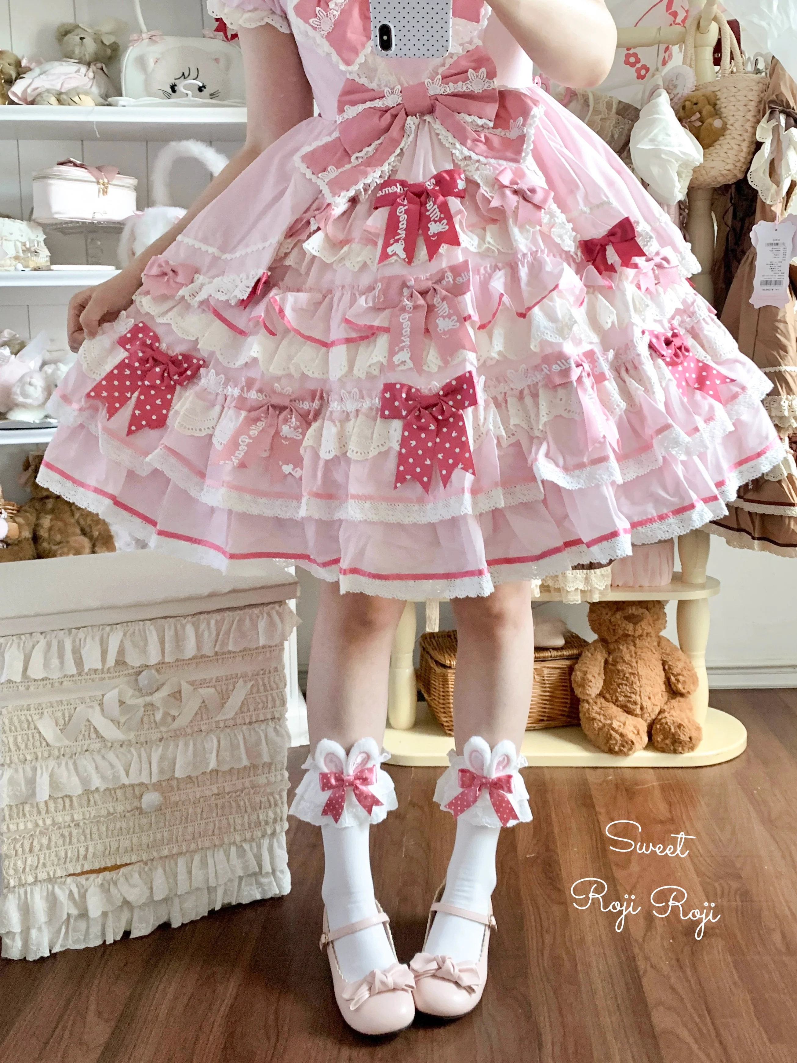 Sweet Lolita Cotton Socks, Bunny Ear & Ribbon Bow - Image 4