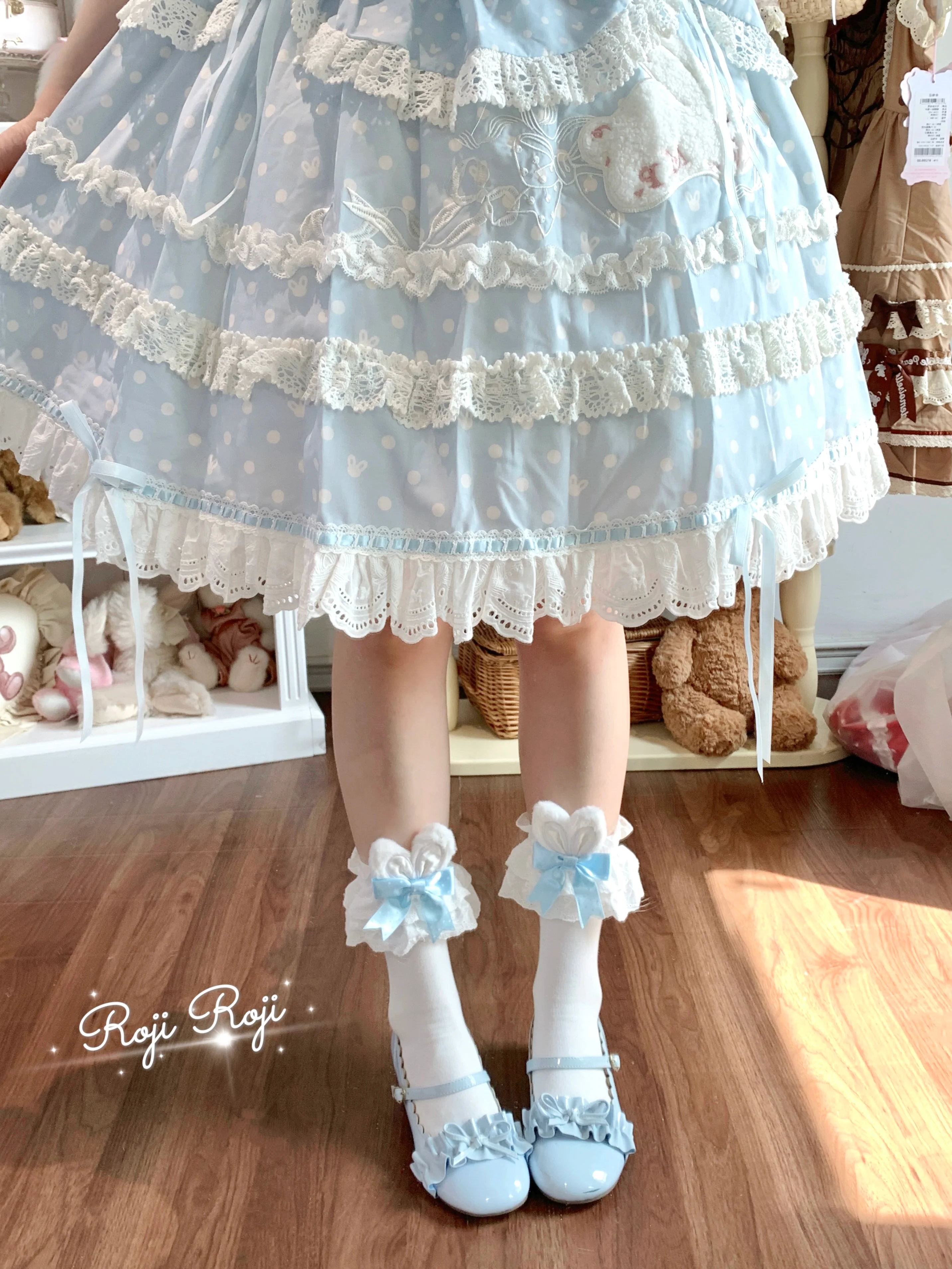 Sweet Lolita Cotton Socks, Bunny Ear & Ribbon Bow - Image 6