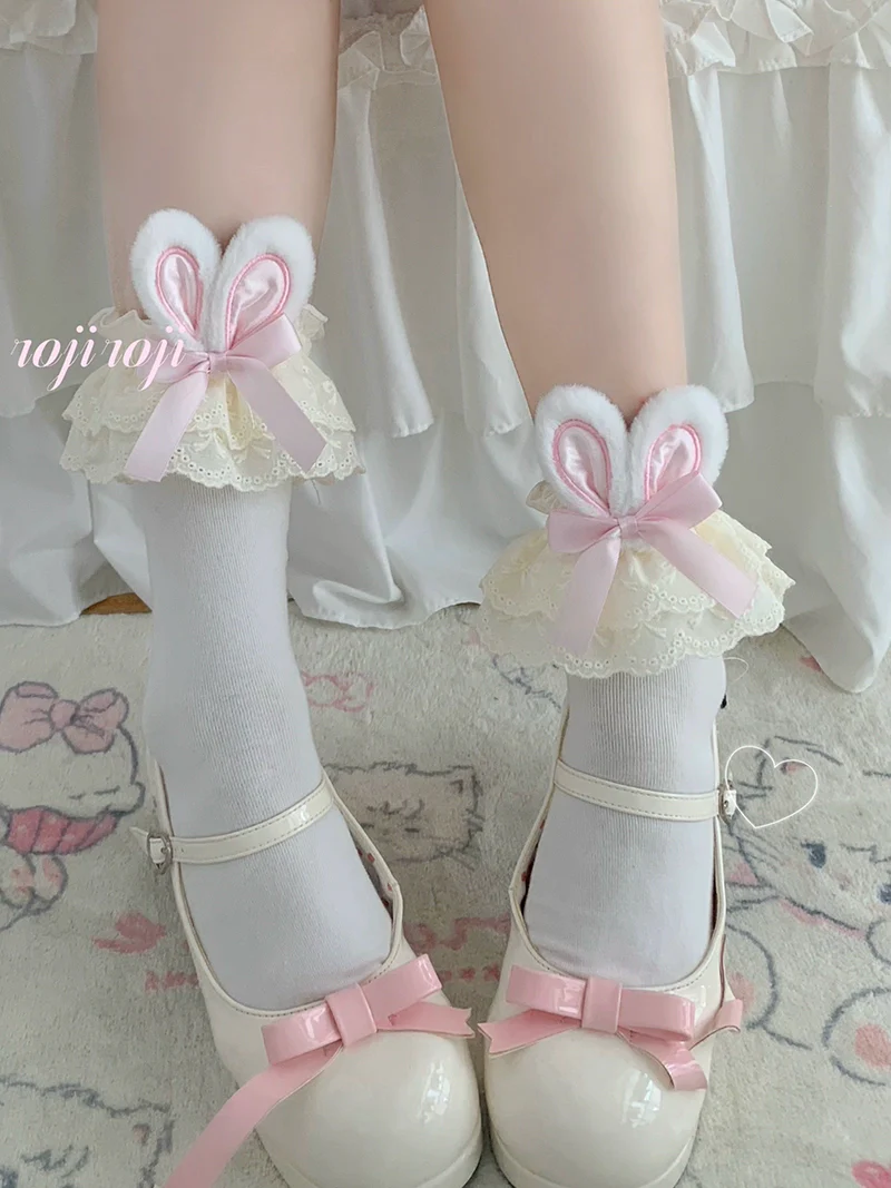 Sweet Lolita Cotton Socks, Bunny Ear & Ribbon Bow - Image 9