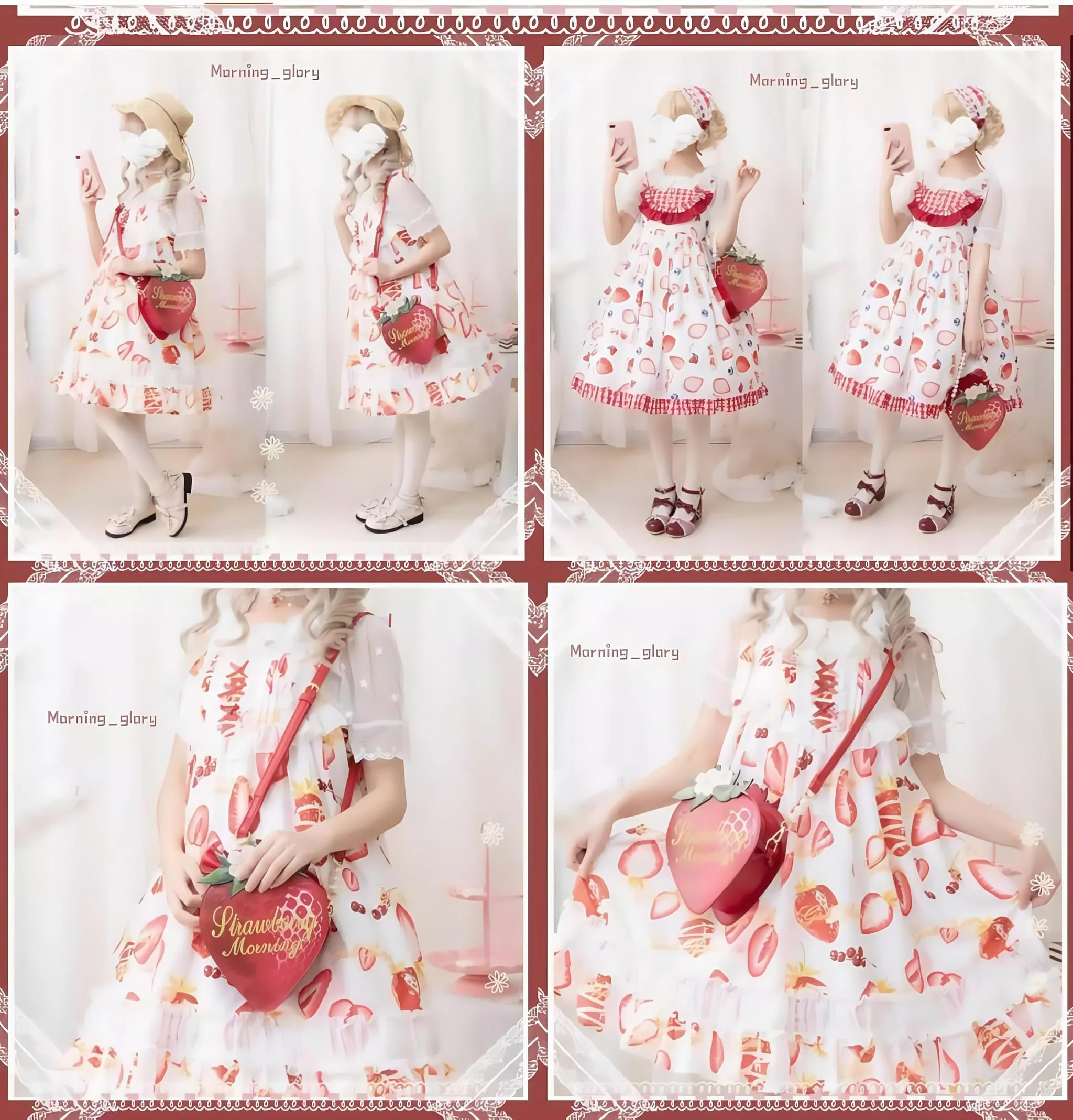 Morning Glory - A Strawberry - Sweet Lolita Crossbody Bag Strawberry Printed Handbag - Image 10