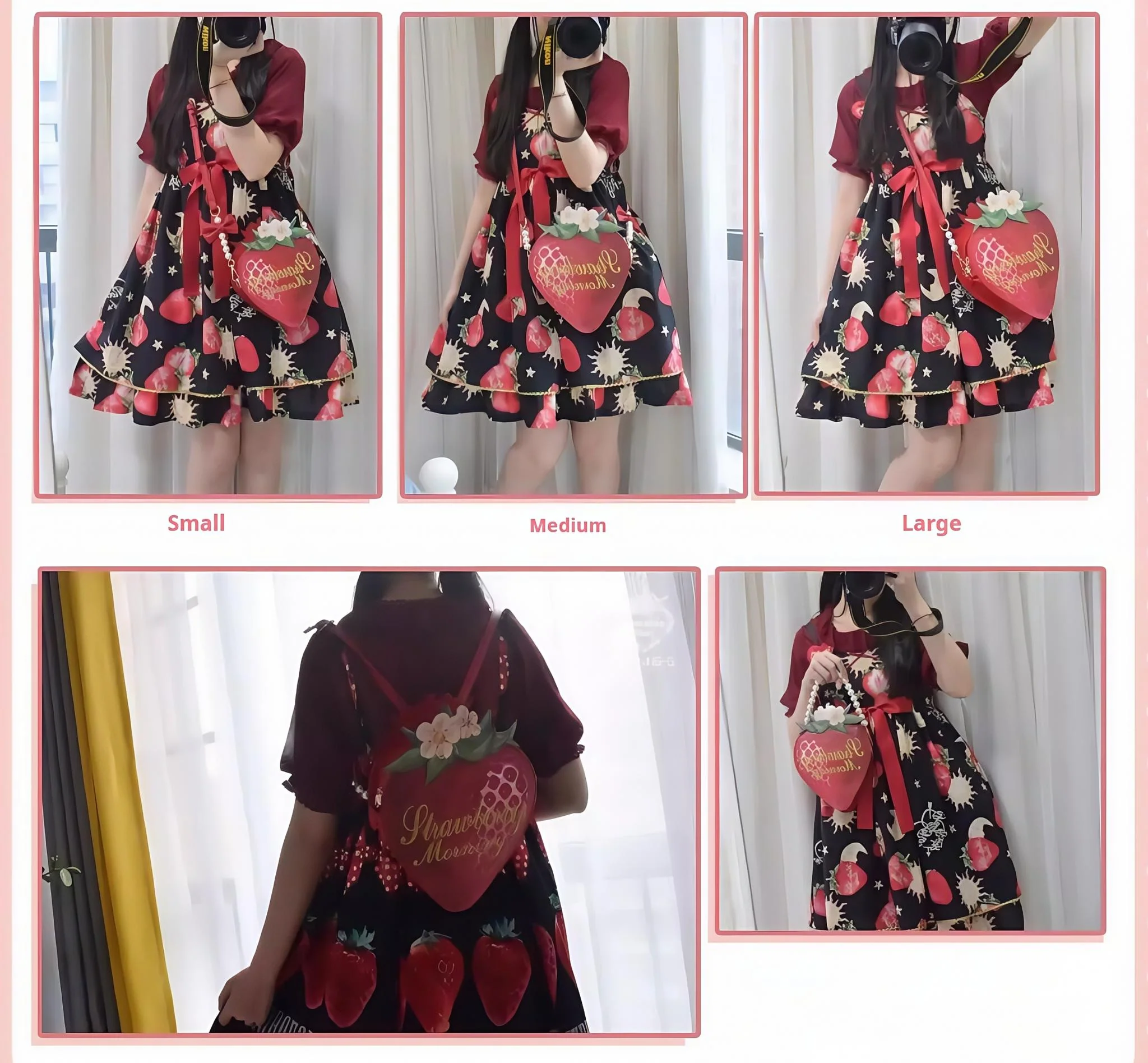 Morning Glory - A Strawberry - Sweet Lolita Crossbody Bag Strawberry Printed Handbag - Image 12