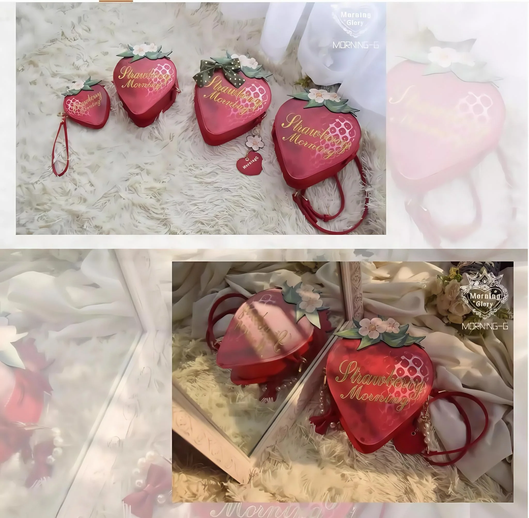 Morning Glory - A Strawberry - Sweet Lolita Crossbody Bag Strawberry Printed Handbag - Image 15
