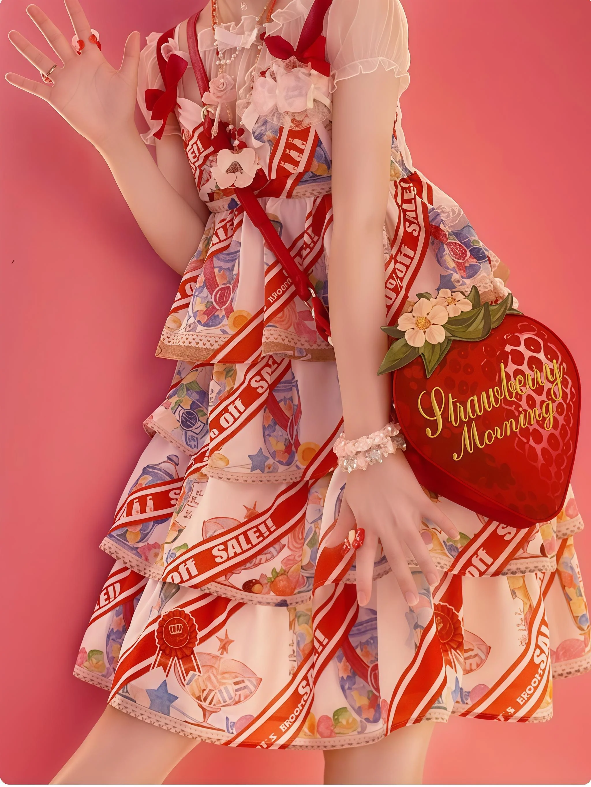 Morning Glory - A Strawberry - Sweet Lolita Crossbody Bag Strawberry Printed Handbag - Image 5