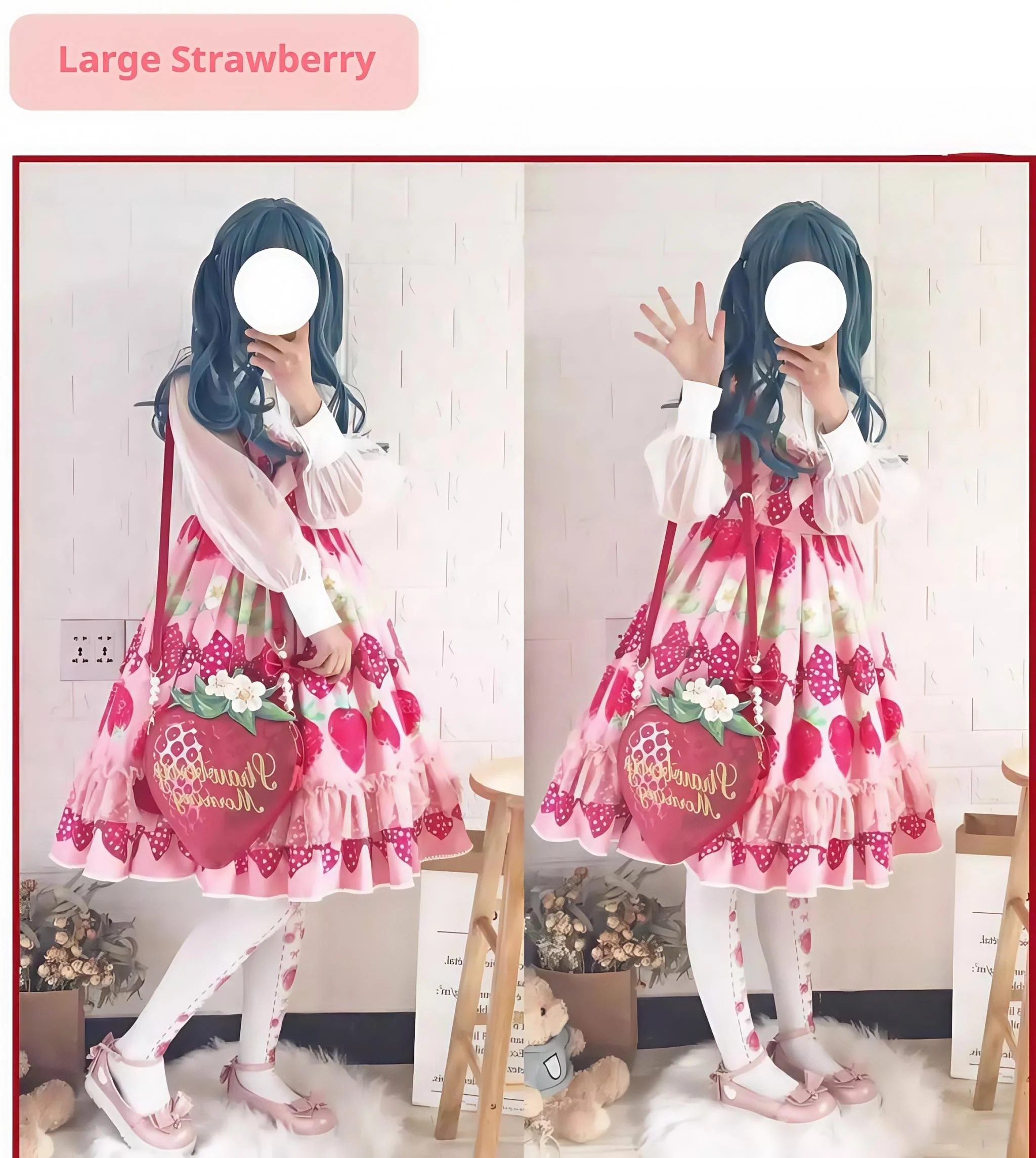 Morning Glory - A Strawberry - Sweet Lolita Crossbody Bag Strawberry Printed Handbag - Image 6