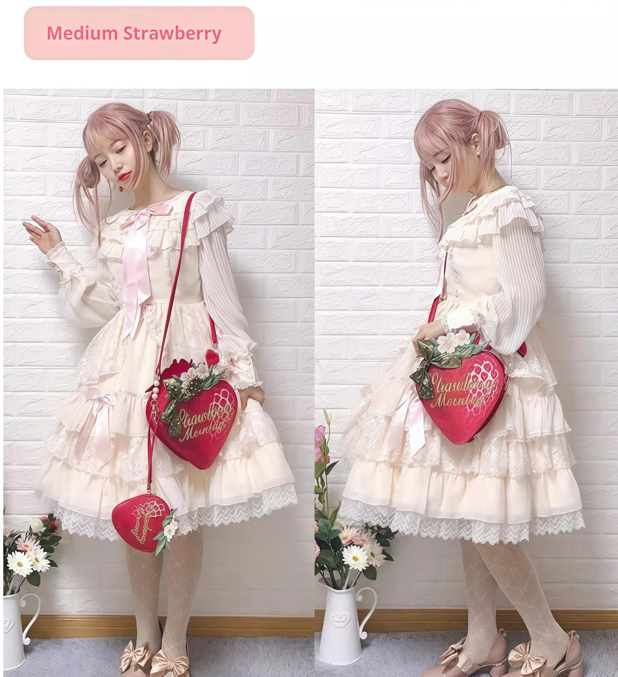 Morning Glory - A Strawberry - Sweet Lolita Crossbody Bag Strawberry Printed Handbag - Image 7