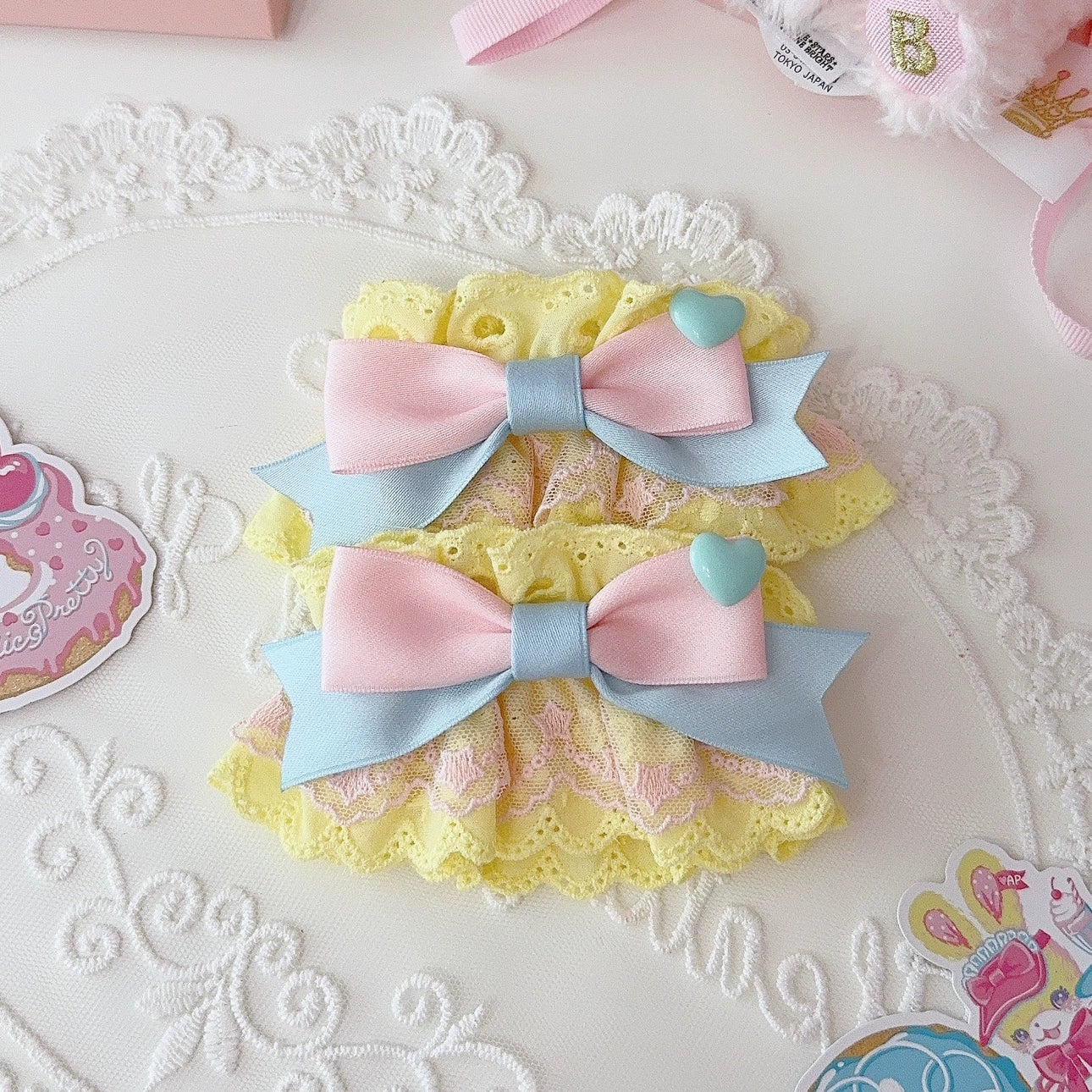 Creamy Celestial - Sweet Lolita Cuffs Handmade Lace Cuffs - Image 14