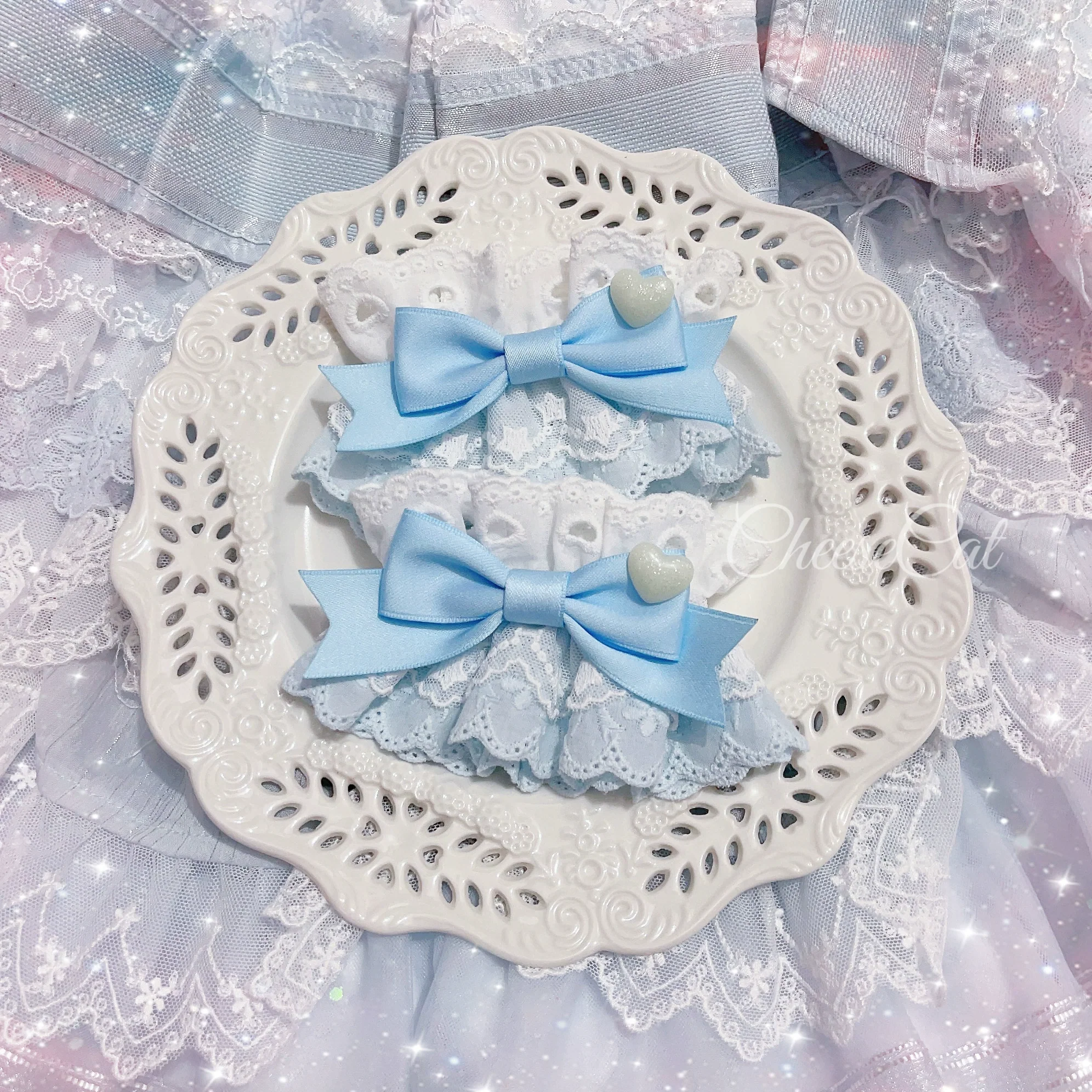Creamy Celestial - Sweet Lolita Cuffs Handmade Lace Cuffs - Image 17