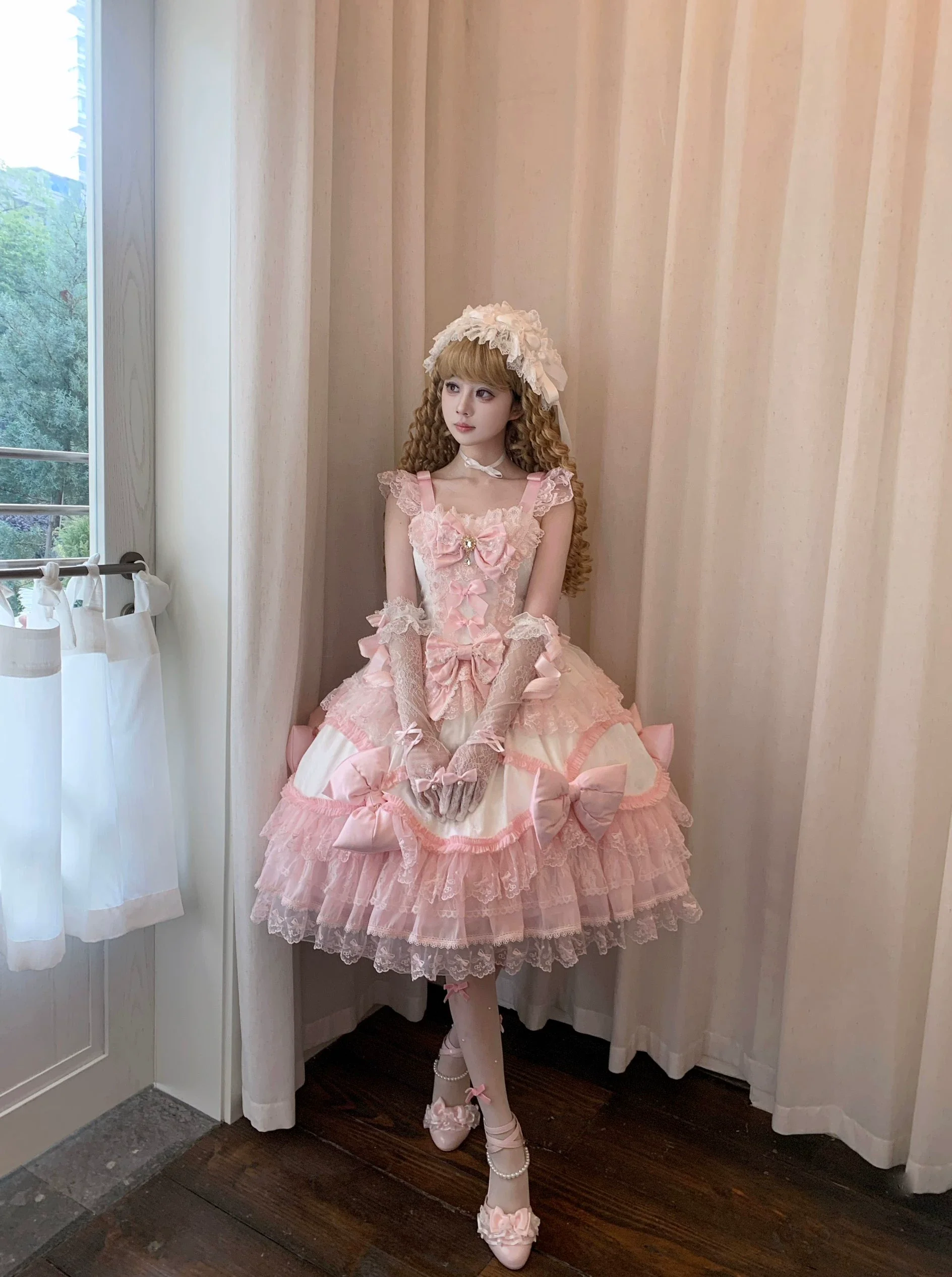 Floral Dream Isle - Sweet Lolita Doll-like JSK Dress, Bows & Lace - Image 18