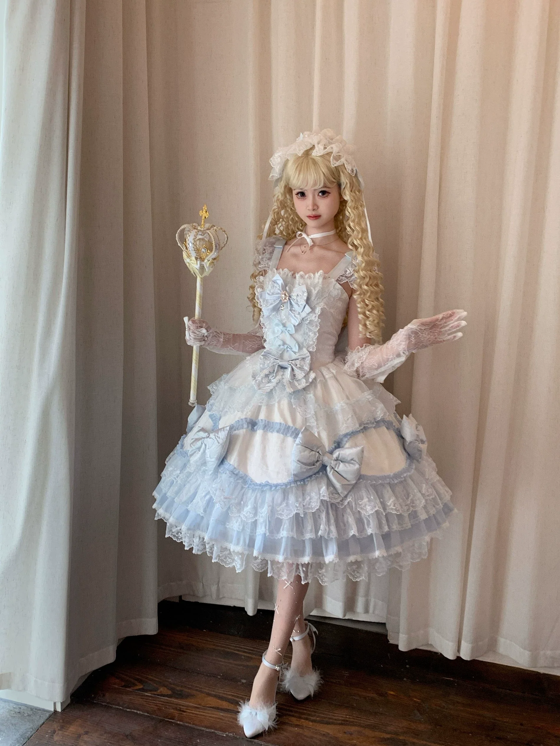 Floral Dream Isle - Sweet Lolita Doll-like JSK Dress, Bows & Lace - Image 21