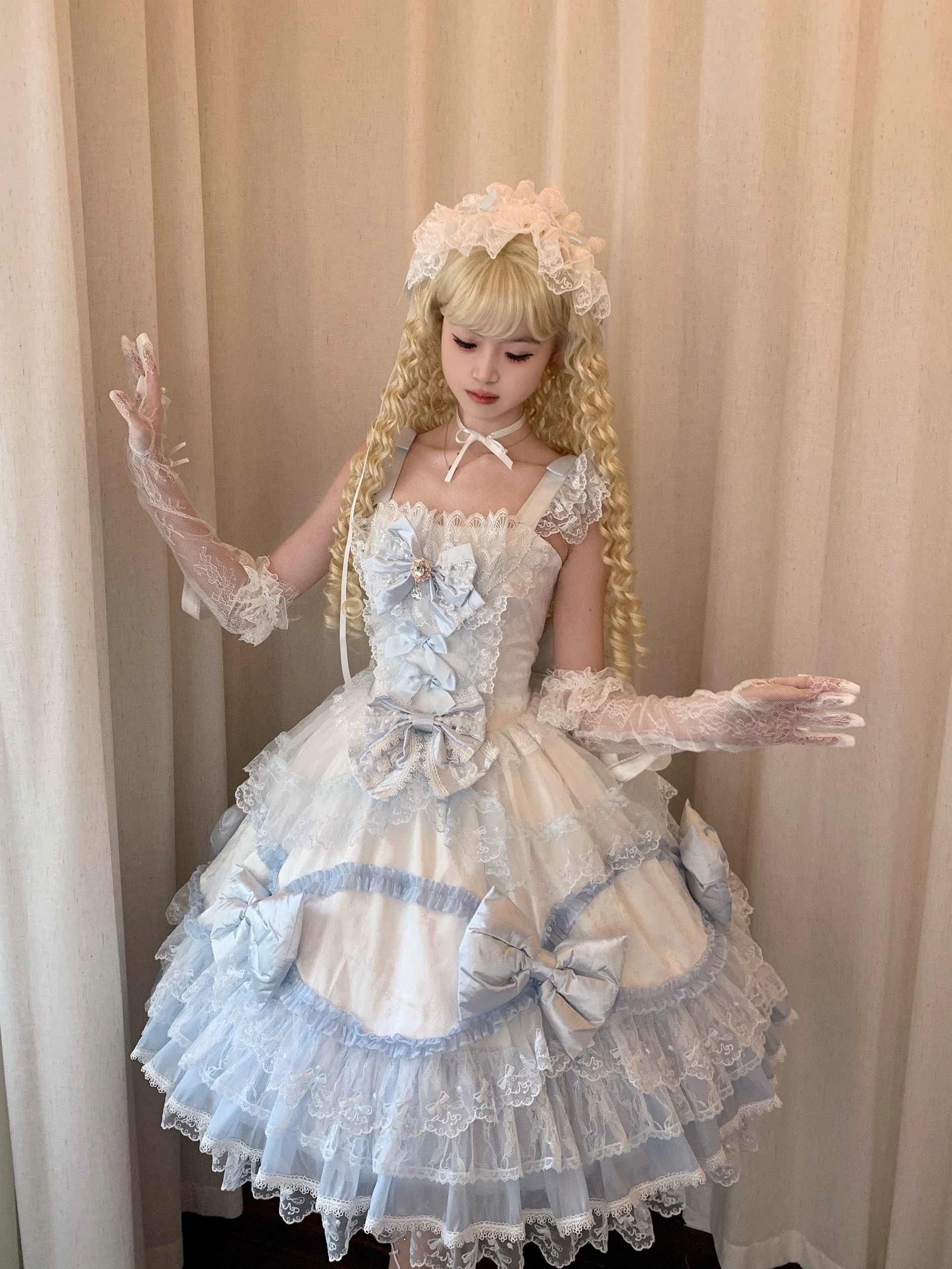 Floral Dream Isle - Sweet Lolita Doll-like JSK Dress, Bows & Lace - Image 24
