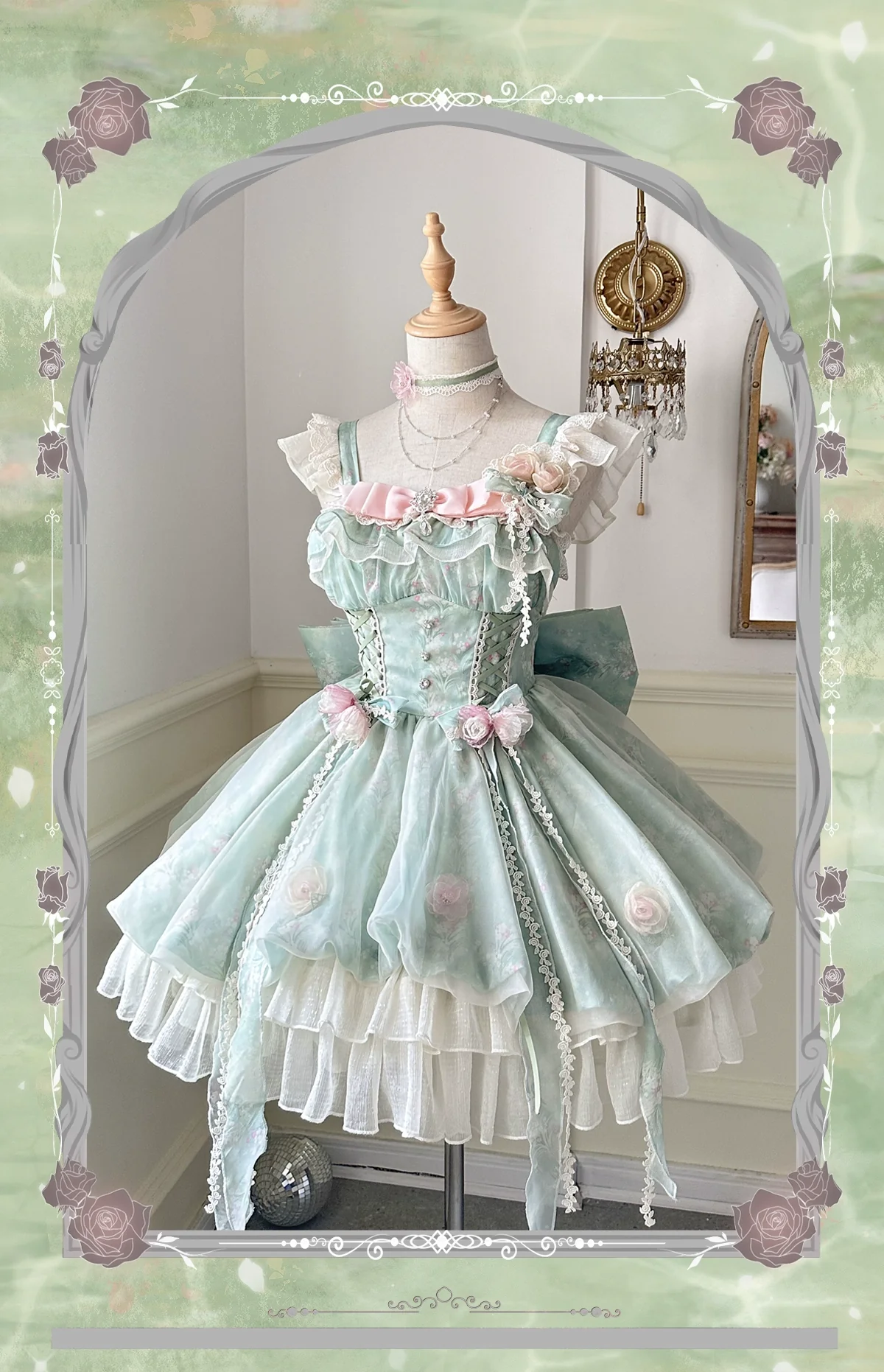 Platycodon House - Floral Magician - Sweet Lolita Dress Floral Print Short Length JSK - Image 17