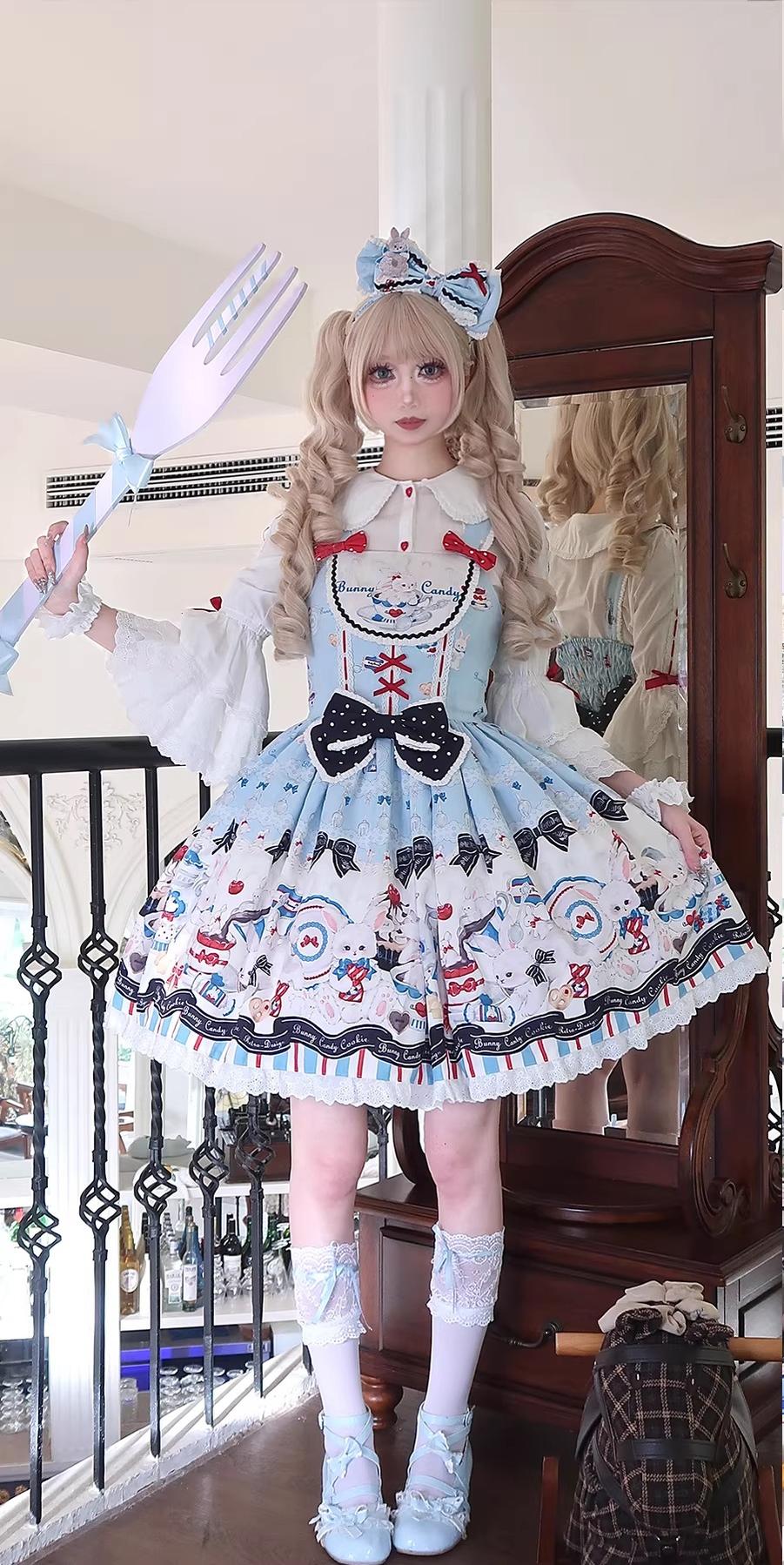 Myth Rabbit Tea Party - Sweet Lolita Dress Set, Bunny Print JSK - Image 18