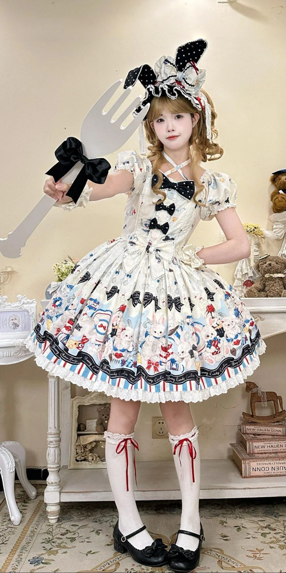 Myth Rabbit Tea Party - Sweet Lolita Dress Set, Bunny Print JSK - Image 2