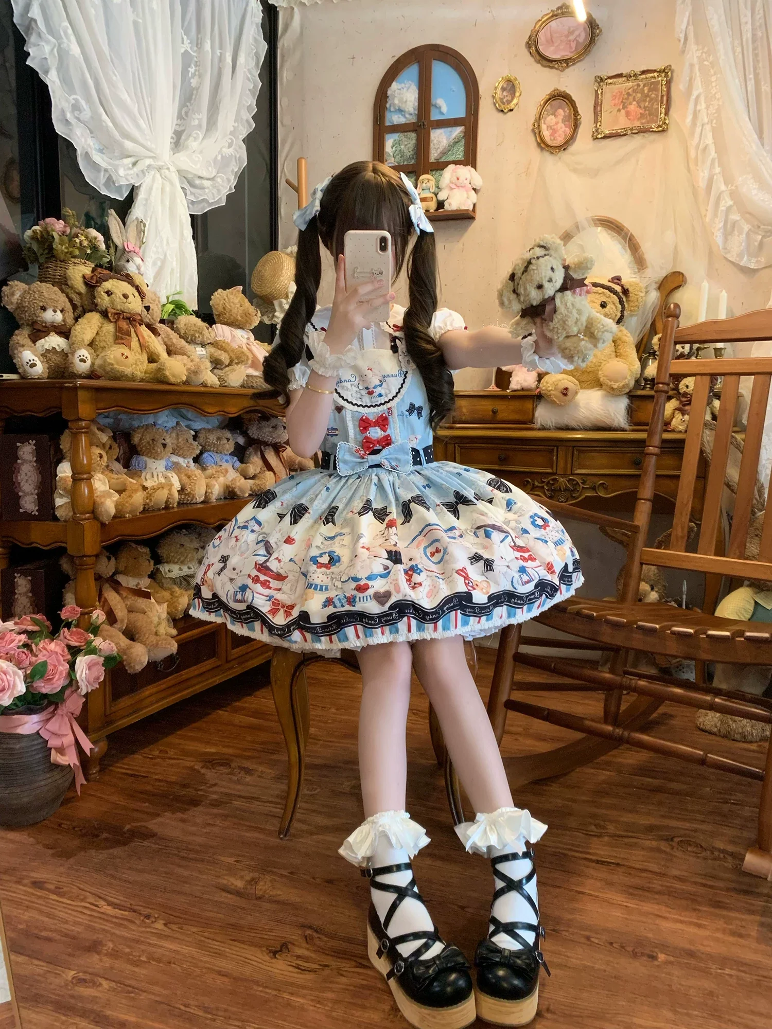 Myth Rabbit Tea Party - Sweet Lolita Dress Set, Bunny Print JSK - Image 28