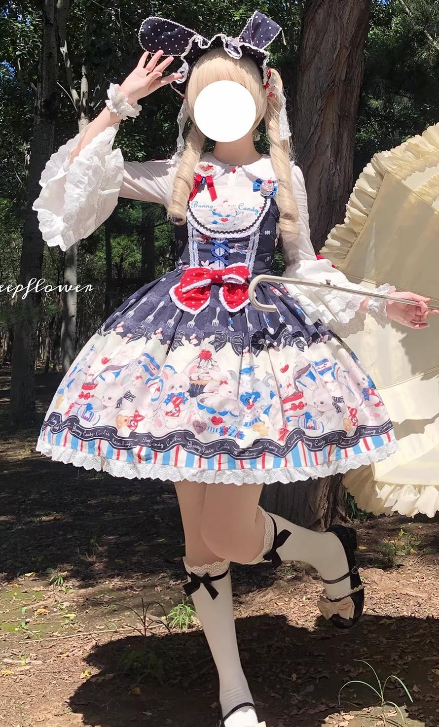 Myth Rabbit Tea Party - Sweet Lolita Dress Set, Bunny Print JSK - Image 4