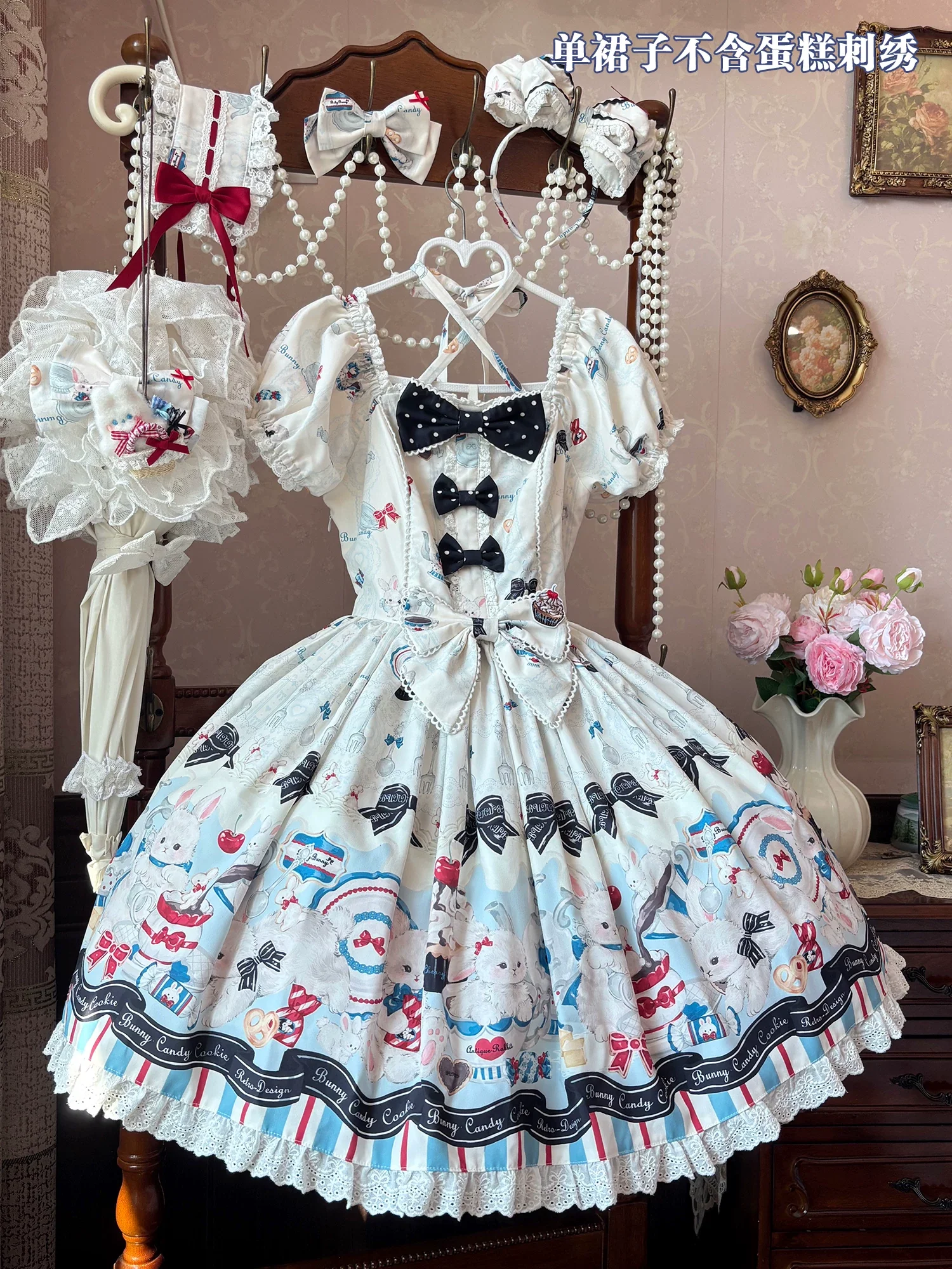 Myth Rabbit Tea Party - Sweet Lolita Dress Set, Bunny Print JSK - Image 49