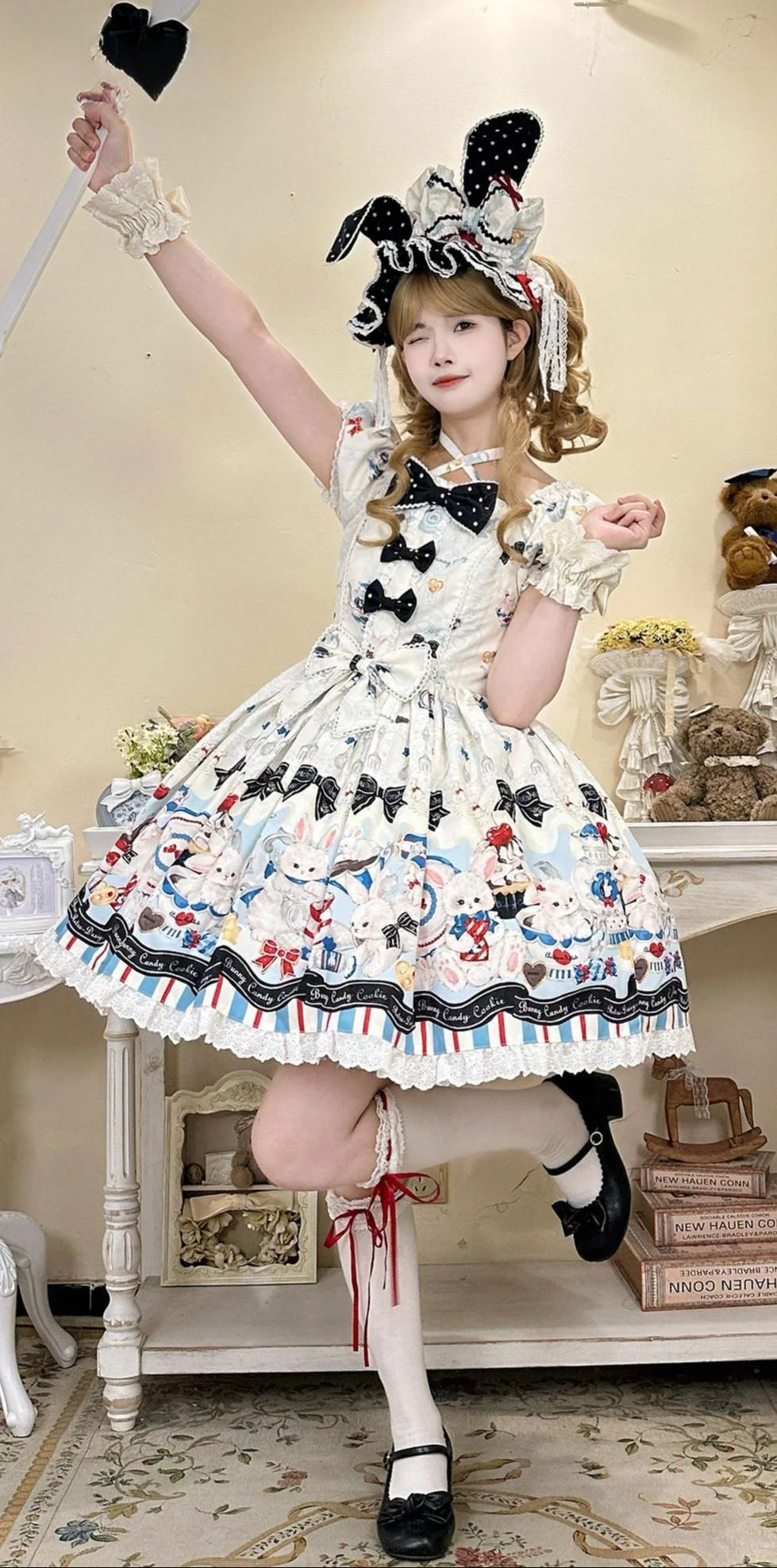 Myth Rabbit Tea Party - Sweet Lolita Dress Set, Bunny Print JSK - Image 5