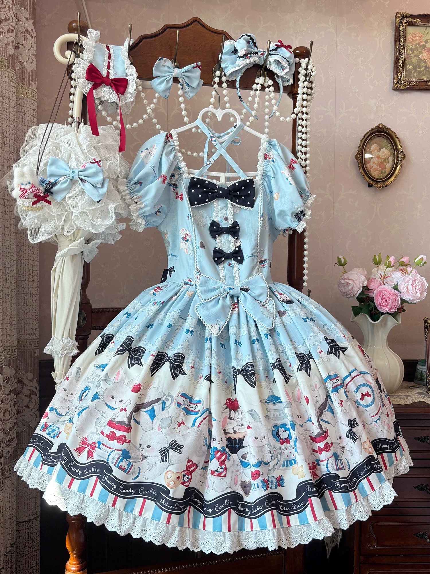 Myth Rabbit Tea Party - Sweet Lolita Dress Set, Bunny Print JSK - Image 50