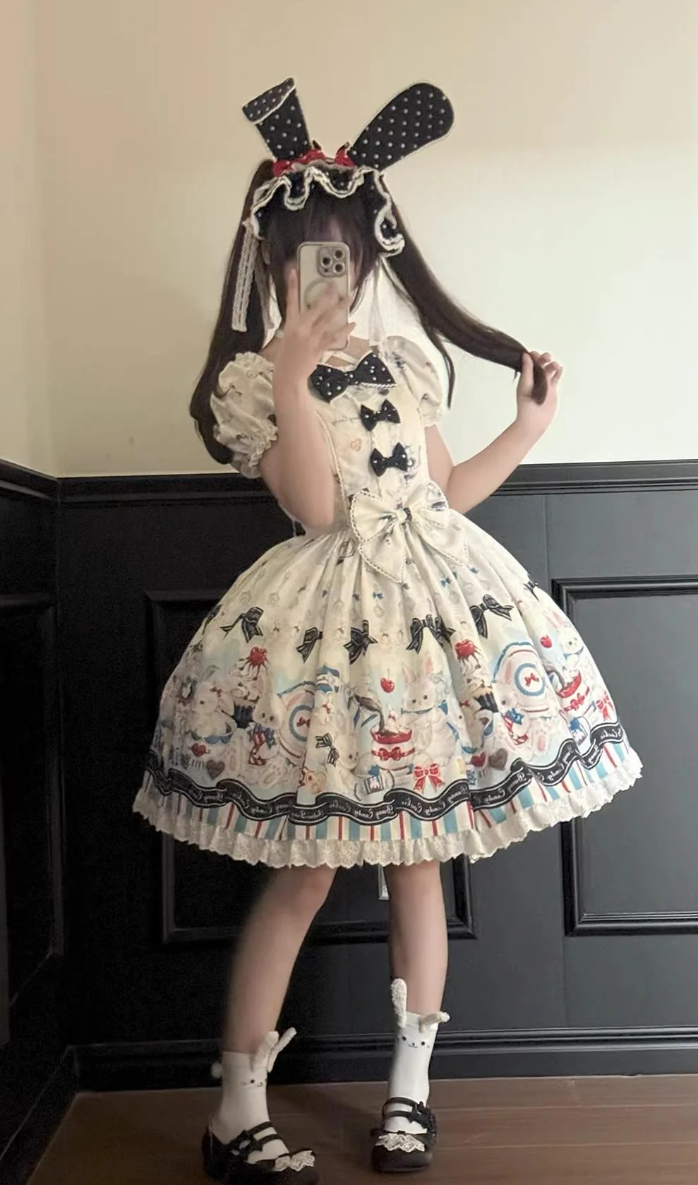 Myth Rabbit Tea Party - Sweet Lolita Dress Set, Bunny Print JSK - Image 7