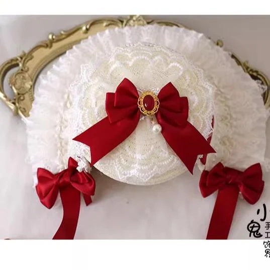 Xiaogui - Sweet Lolita Hat Strawberry Bonnet with Lace and Bow - Image 10