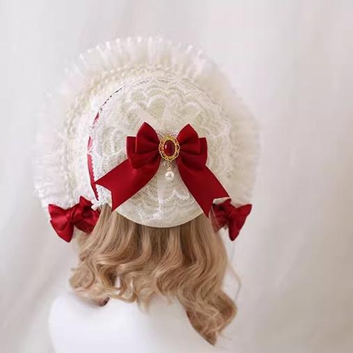 Xiaogui - Sweet Lolita Hat Strawberry Bonnet with Lace and Bow - Image 11