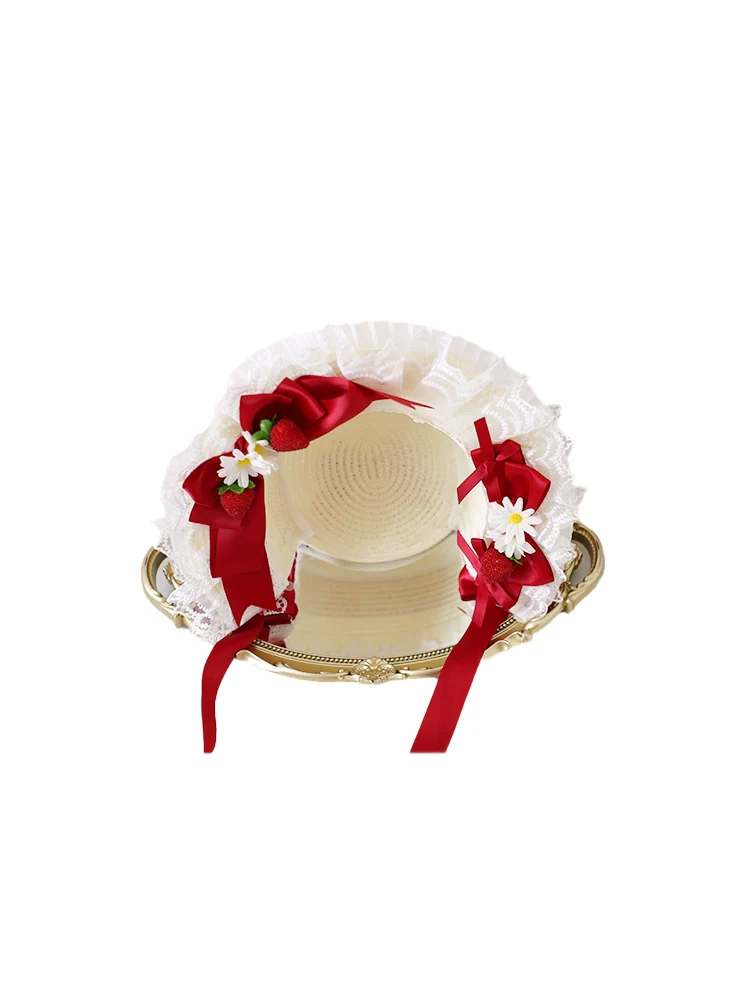 Xiaogui - Sweet Lolita Hat Strawberry Bonnet with Lace and Bow - Image 13