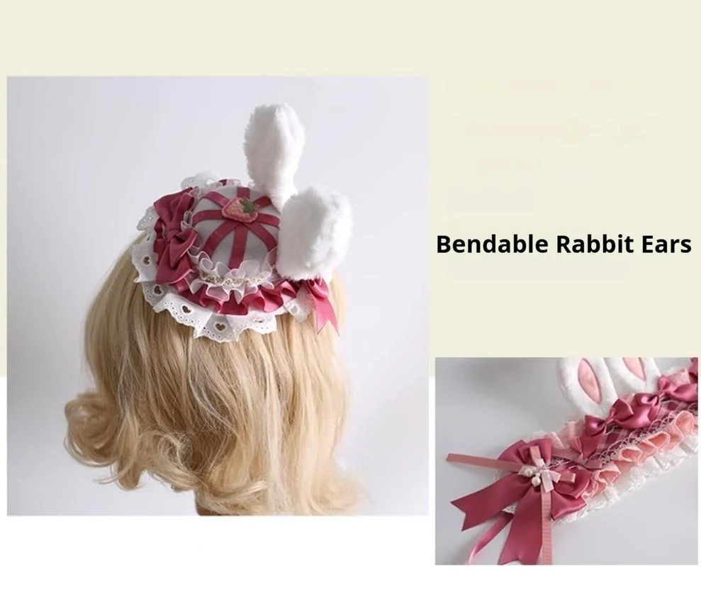 Xiaogui - Sweet Lolita Headdress Pink White Bunny Ear Hair Accessory - Image 13