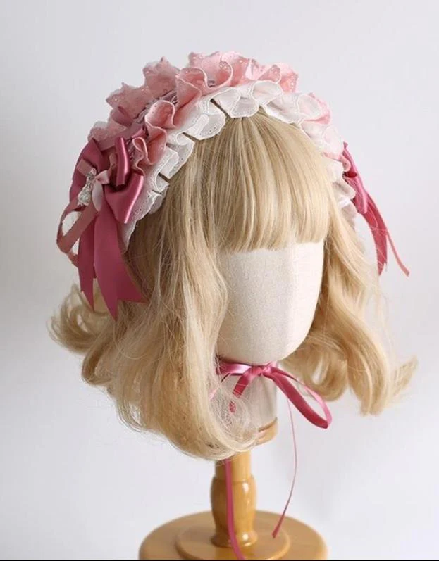 Xiaogui - Sweet Lolita Headdress Pink White Bunny Ear Hair Accessory - Image 3