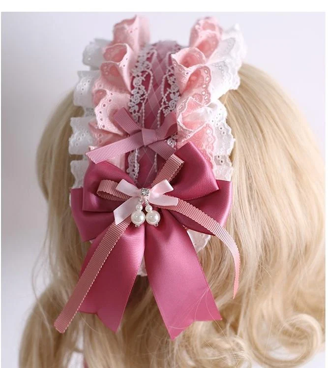 Xiaogui - Sweet Lolita Headdress Pink White Bunny Ear Hair Accessory - Image 9
