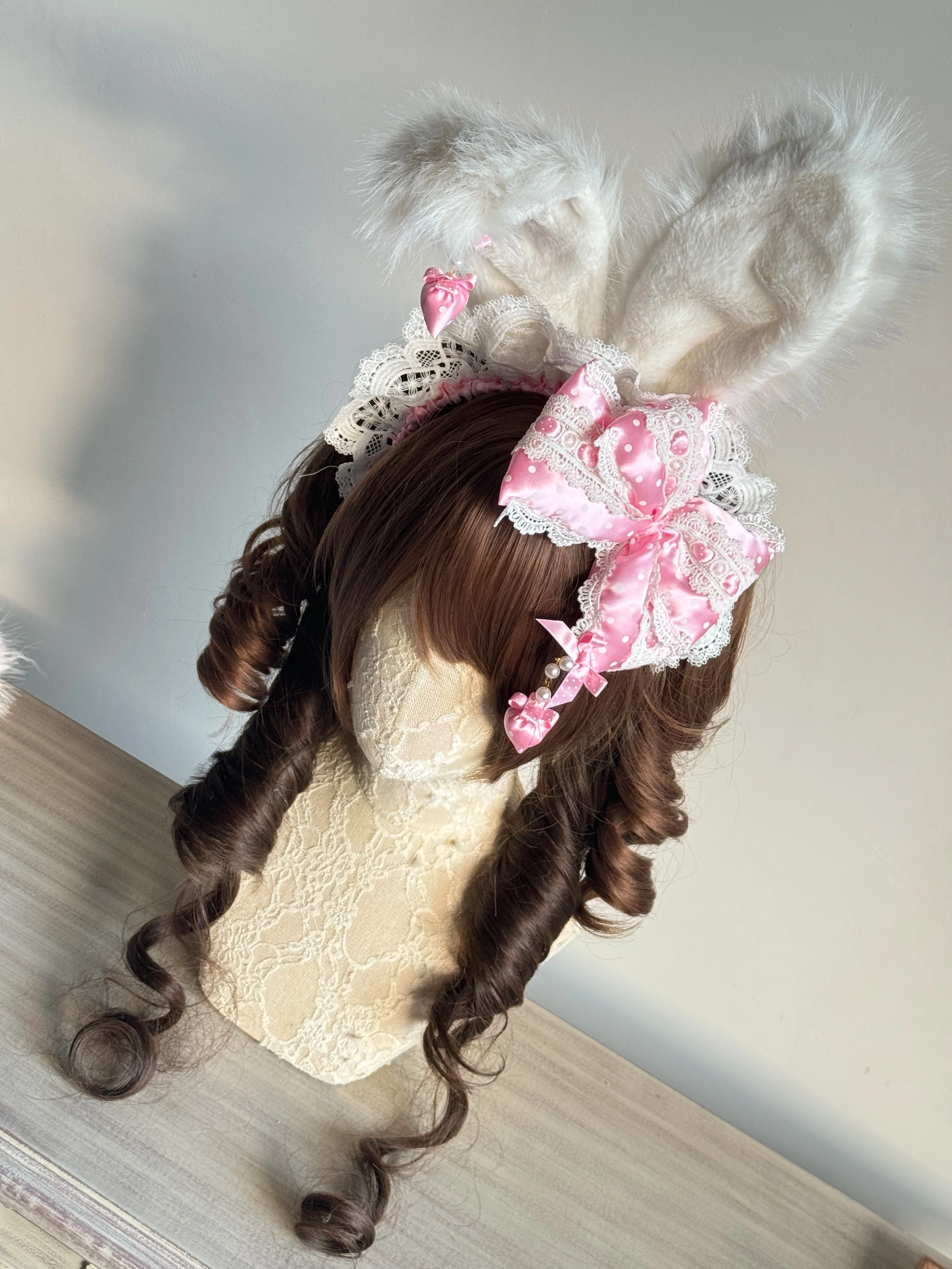 Sweet Lolita Headdress, Polka Dot Bow, Bunny Ear - Image 3