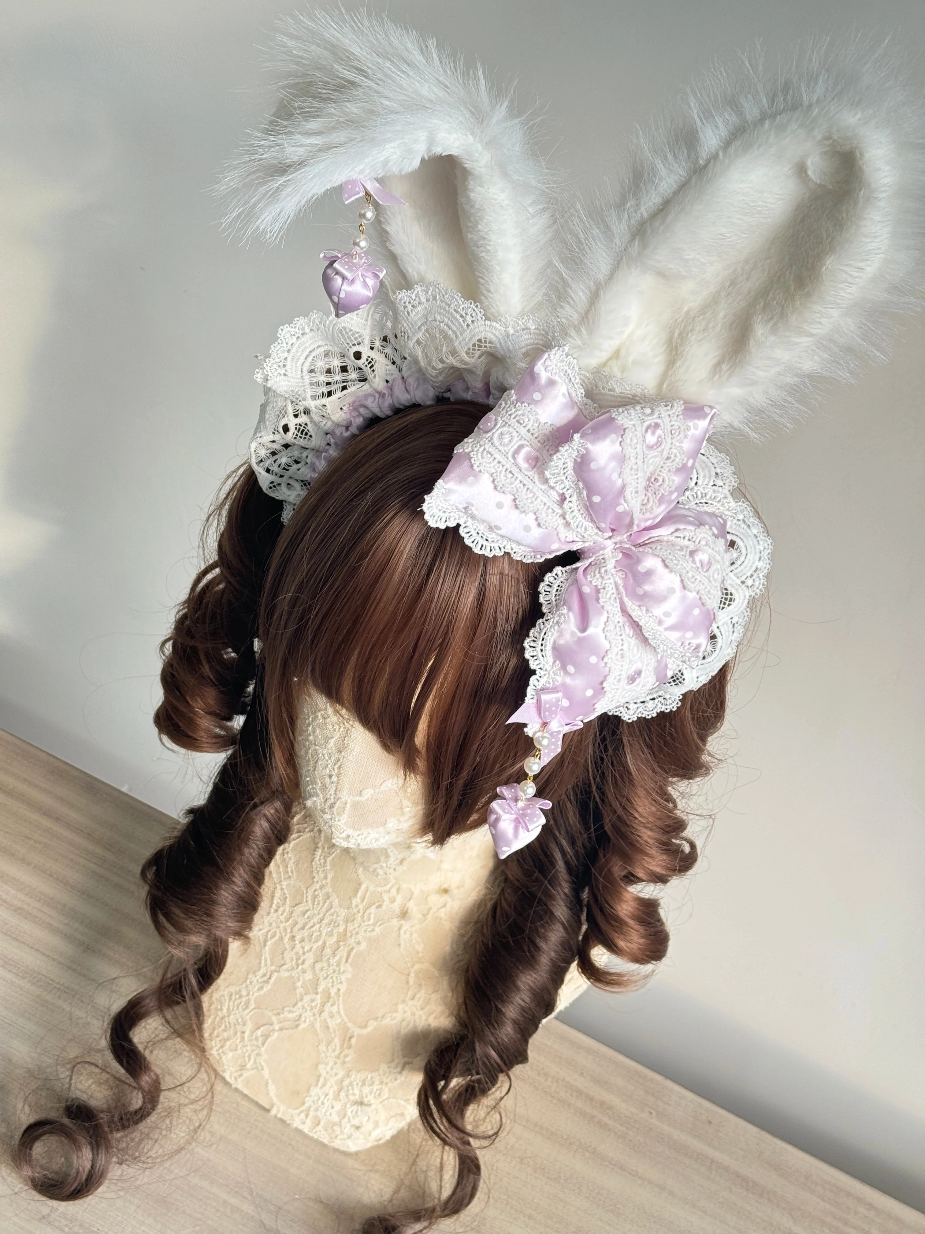 Sweet Lolita Headdress, Polka Dot Bow, Bunny Ear - Image 4