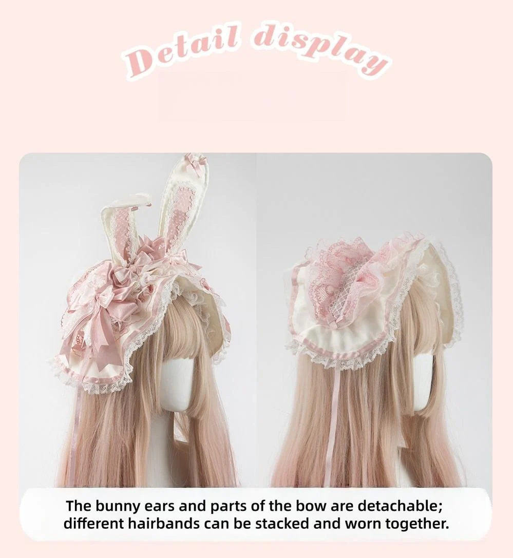 Sweet Lolita Headdress Set, Detachable Bunny Ears - Image 14