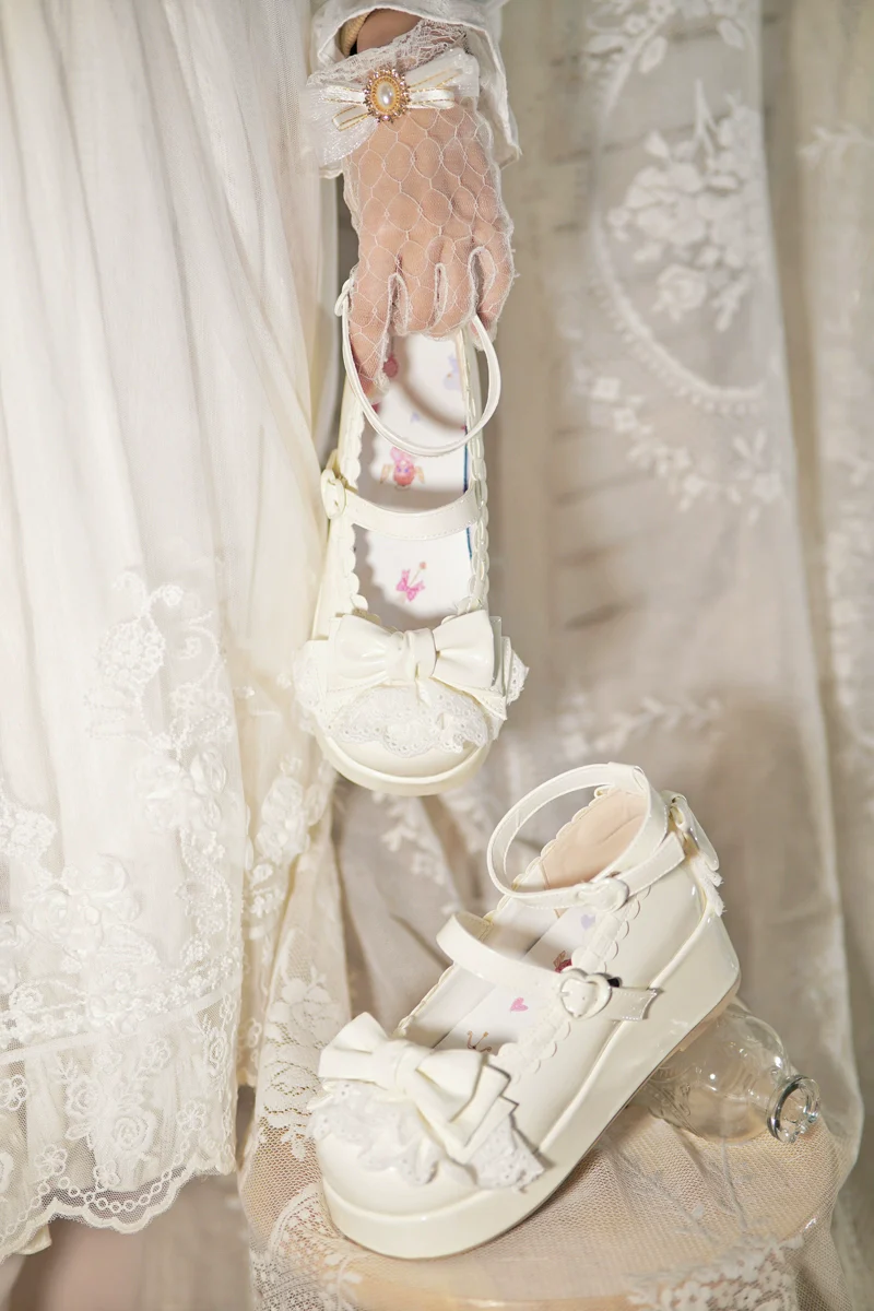 Jiujiu Lolita - Milky Puff - Sweet Lolita Heels Shoes, Round Toe With Petite Wedge - Image 21