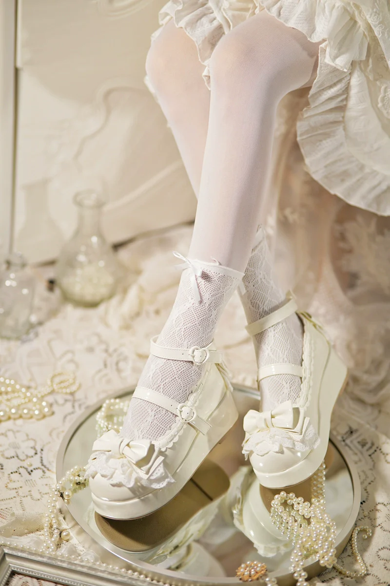 Jiujiu Lolita - Milky Puff - Sweet Lolita Heels Shoes, Round Toe With Petite Wedge - Image 24