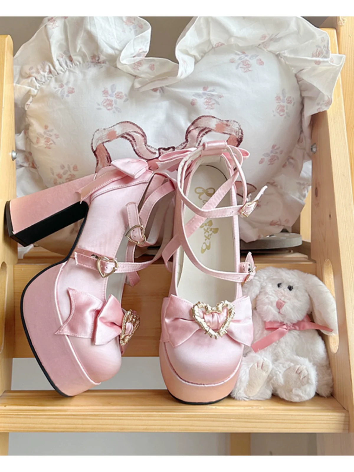 Cheesecake - Mousse Heart - Sweet Lolita High Heel Shoes Mary Jane Love Heel Shoes - Image 2