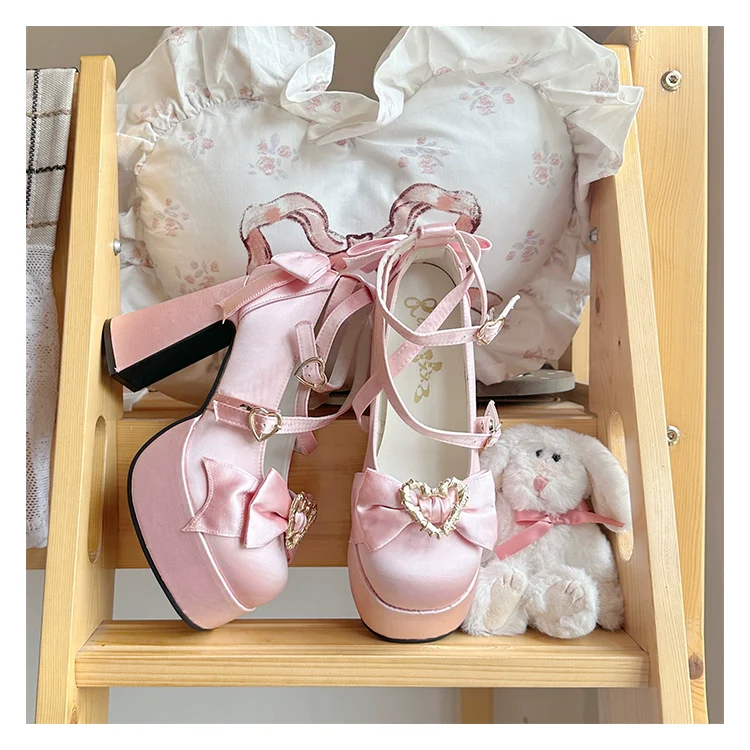 Cheesecake - Mousse Heart - Sweet Lolita High Heel Shoes Mary Jane Love Heel Shoes - Image 3