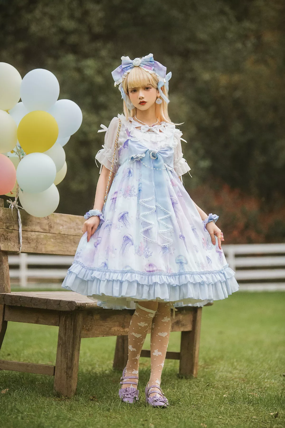 Coral Jellyfish - Sweet Lolita High-waist JSK Dress, Jellyfish & Coral Print - Image 12
